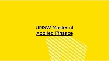 A yellow graphic with text highlighting the UNSW Master of Applied Finance.