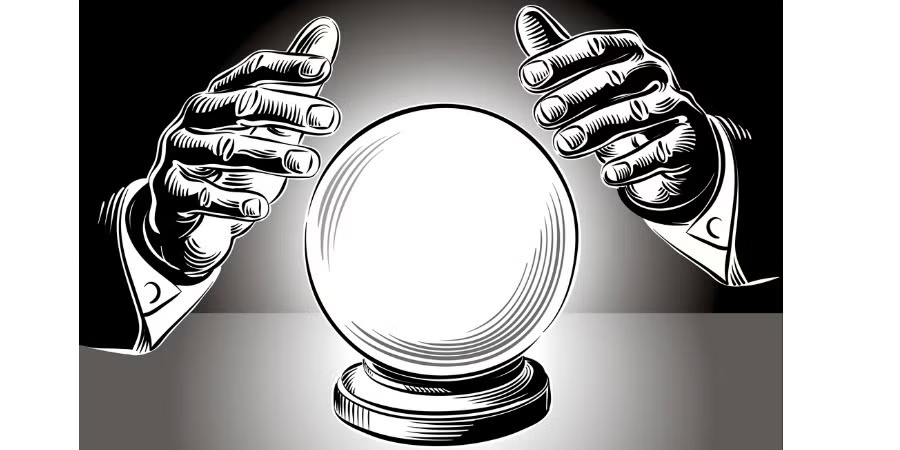 Illustration of hands grasping a crystal ball