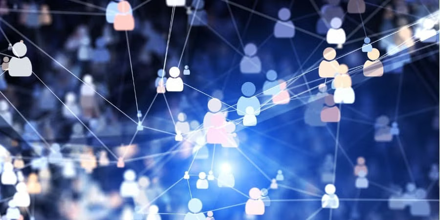 Abstract digital illustration of a connected network of people.